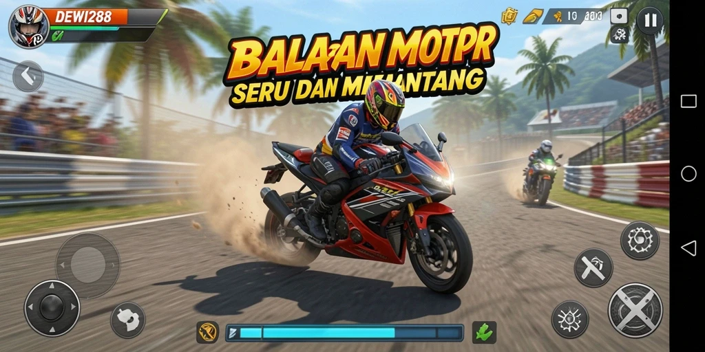 Tampilan gameplay seru dan mendebarkan dari game Motor Racing DEWI288.