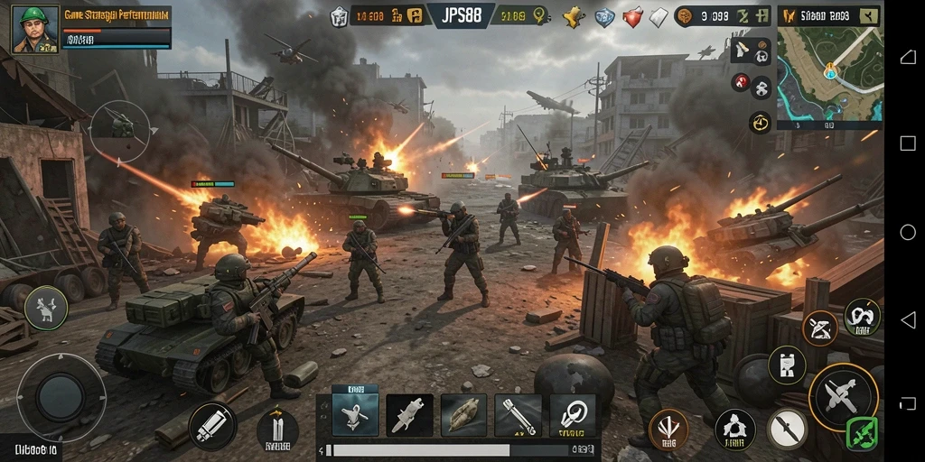 Screenshot JPS88 menampilkan aksi strategi pertempuran yang mendebarkan.