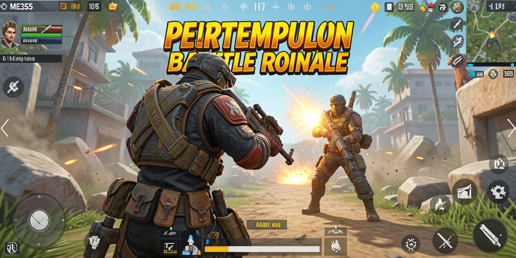 Screenshot utama ME355 memperlihatkan aksi pertempuran yang intens.
