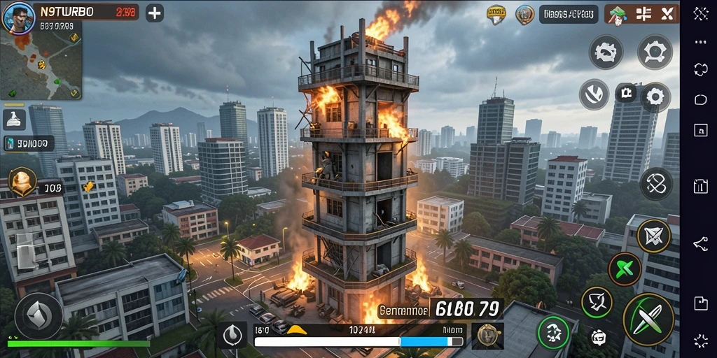 Screenshot utama N9TURBO menampilkan aksi seru Tower Defense.