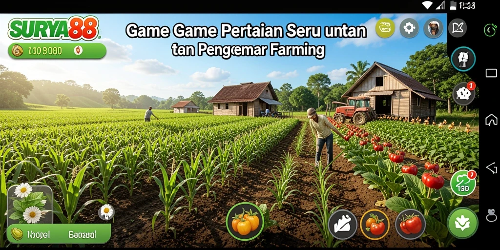 Tampilan gameplay SURYA88 dengan aktivitas bertani yang seru dan interaktif.